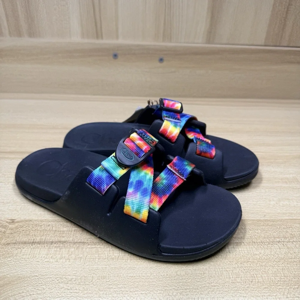 Chaco Kids Chillos Slides Black Tie Dye Size Rainbow‎ Slip On Sandals Size 3